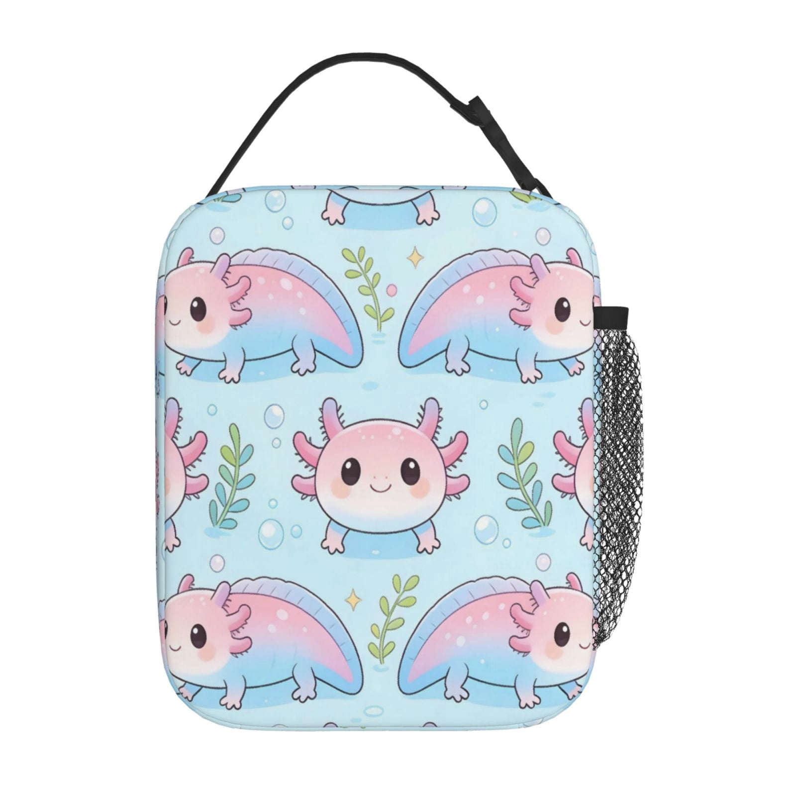 Lunch Bag For Women Men Insulated Portable Lunch Box Bento Box Office Picnic Travel Cooler Bag Adorable Pink-To-Blue Gradient Axolotl
