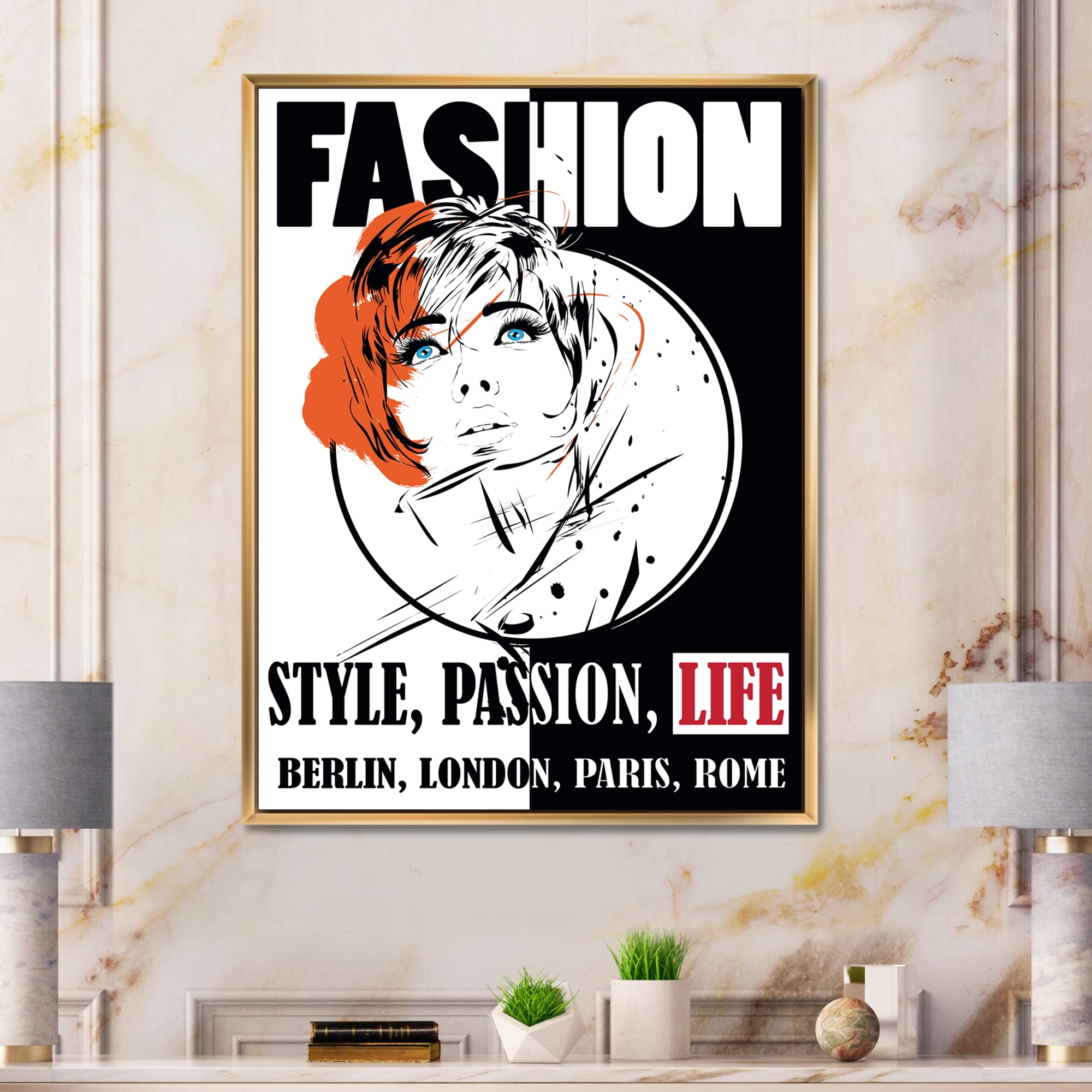 Designart 'Style Passion Life Fashion Woman IV' Vintage Framed Canvas Wall Art Print