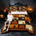 thumbnail image 2 of Homewish Halloween Patchwork Queen Comforter Set, Retro Ghost Cat Witch House Comforter Sets Queen, Orange Black Cream, Pumpkin Bat Reversible, 3pcs 1 Comforter and 2 Pillowcases, 2 of 6
