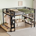 thumbnail image 6 of HICOMILA Queen Size Loft Bed with Wardrobe, Metal Loft Bed Frame with Storage Shelves & Pegboard, Space-Saving Black Queen-size Loft Bed with 2 Drawers, Black, 6 of 9
