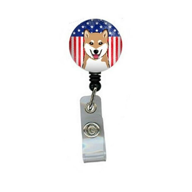 American Flag & Shiba Inu Retractable Badge Reel