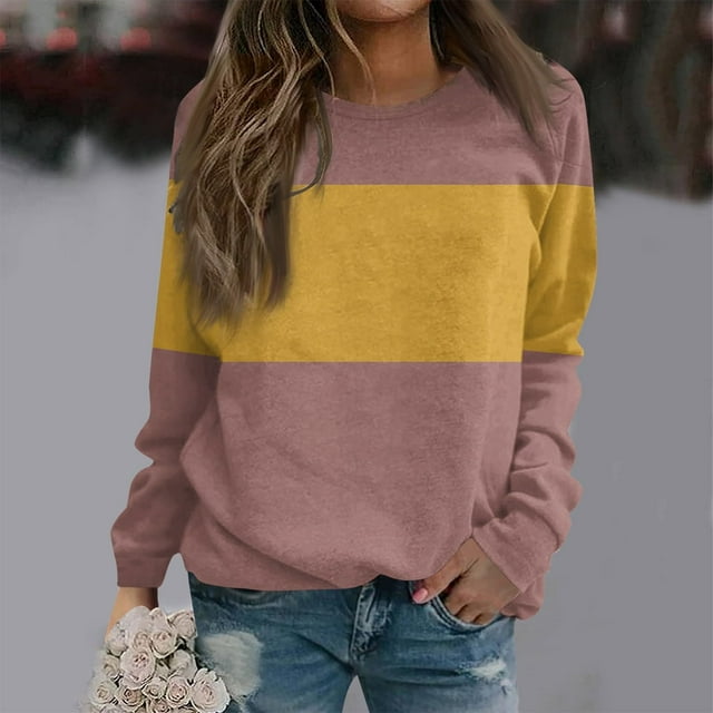 Sentmoon Tunique Mode Pull à Manches Longues pour Femmes Imprimé Col Rond Décontracté Chemises à Manches Longues pour Femmes Mode Automne 2024 Jaune TG jusqu'à 40% de Réduction
