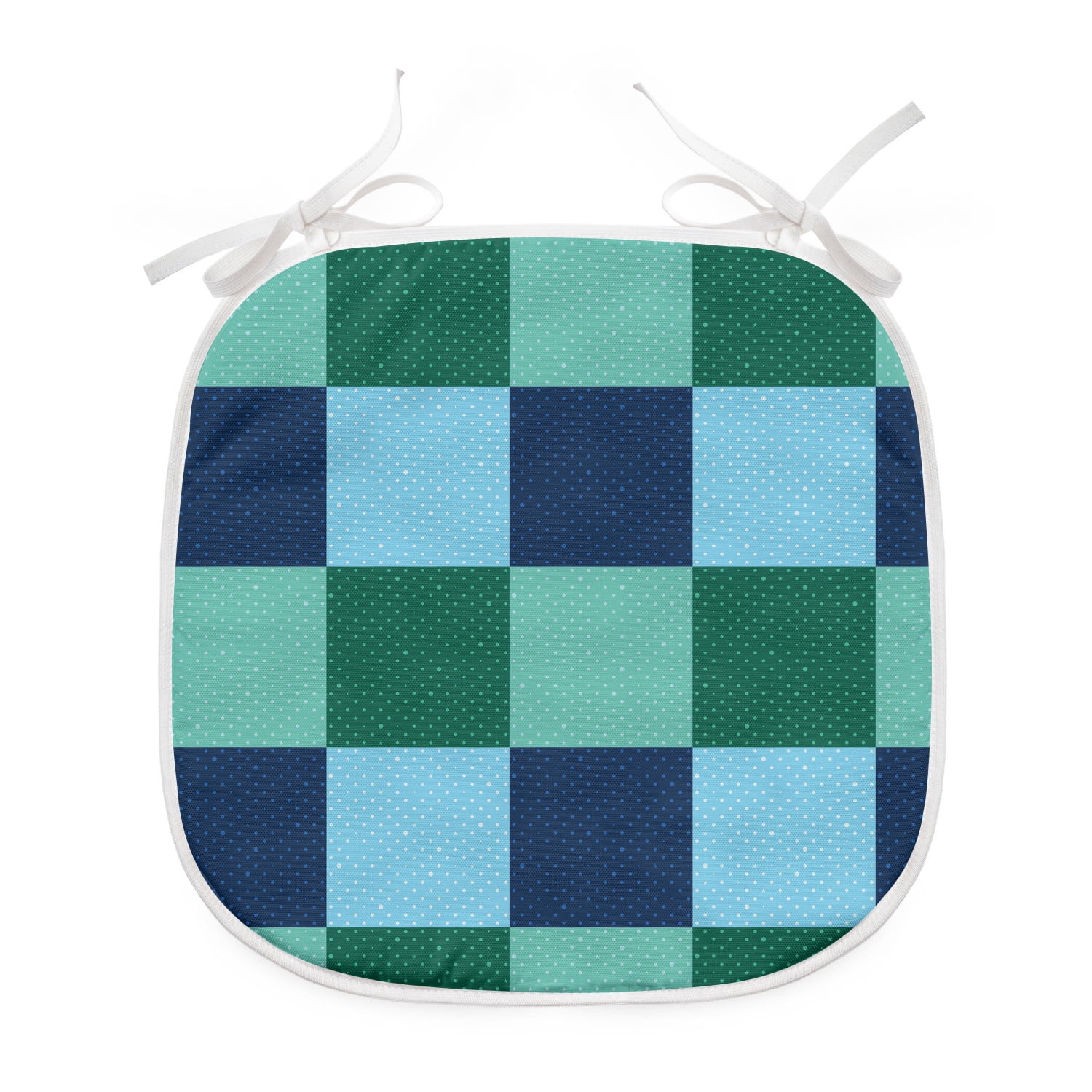 Navy and Teal Dining Chair Pad, Aquatic Colored Squares with Old