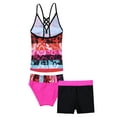 thumbnail image 2 of YiZYiF Kids Girls 3Pcs Tankini Swimsuit Floral Printed Tops with Bottoms Shorts Bathing Suit Hot Pink 10, 2 of 7