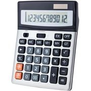 Desk Calculator 12 Digit Office Calculators with Large LCD Display, Dual Solar Power and Battery, Recessed Big Button Calculator for Office Home School (Black)