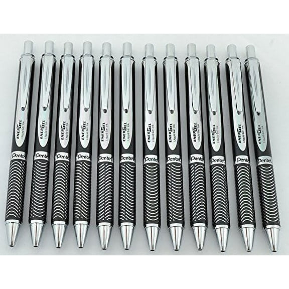 Pentel EnerGel Alloy RT - .7mm Metal Tip, Black Ink, Black Barrel (Lot of 12)