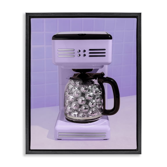 Stupell Industries Disco Coffee Maker over Purple Black Framed Floater Canvas Wall Art, design by LISH Creative