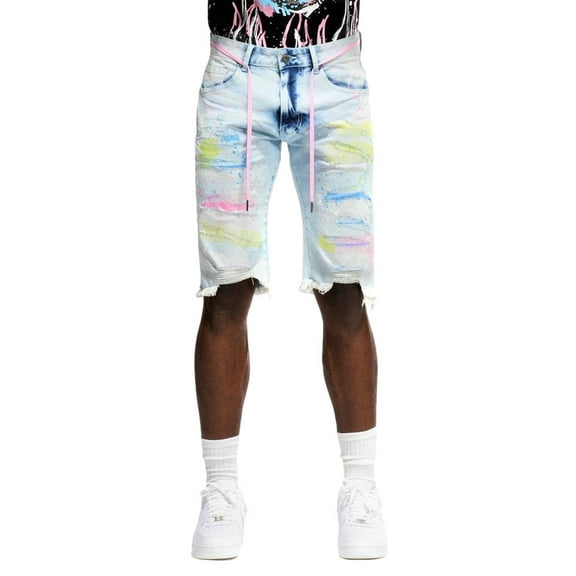 Smoke Rise Men's Color Stitch Stretch Denim Shorts Plaster Blue W44