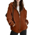 thumbnail image 4 of Resicozy Women's Drawstring Zip Up Cute Plain Hoodie Fall Jacket Oversized Casual Fashion Sweatshirts with Pockets Light Brown M, 4 of 4