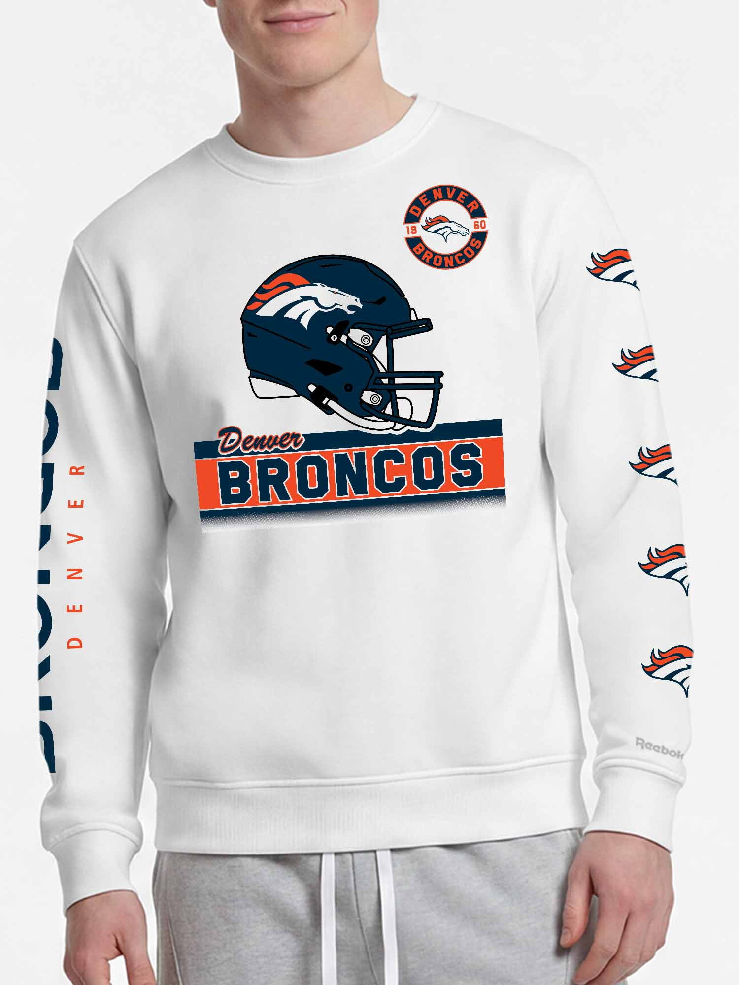 Denver Broncos Reebok Mens White Crew Sweatshirt
