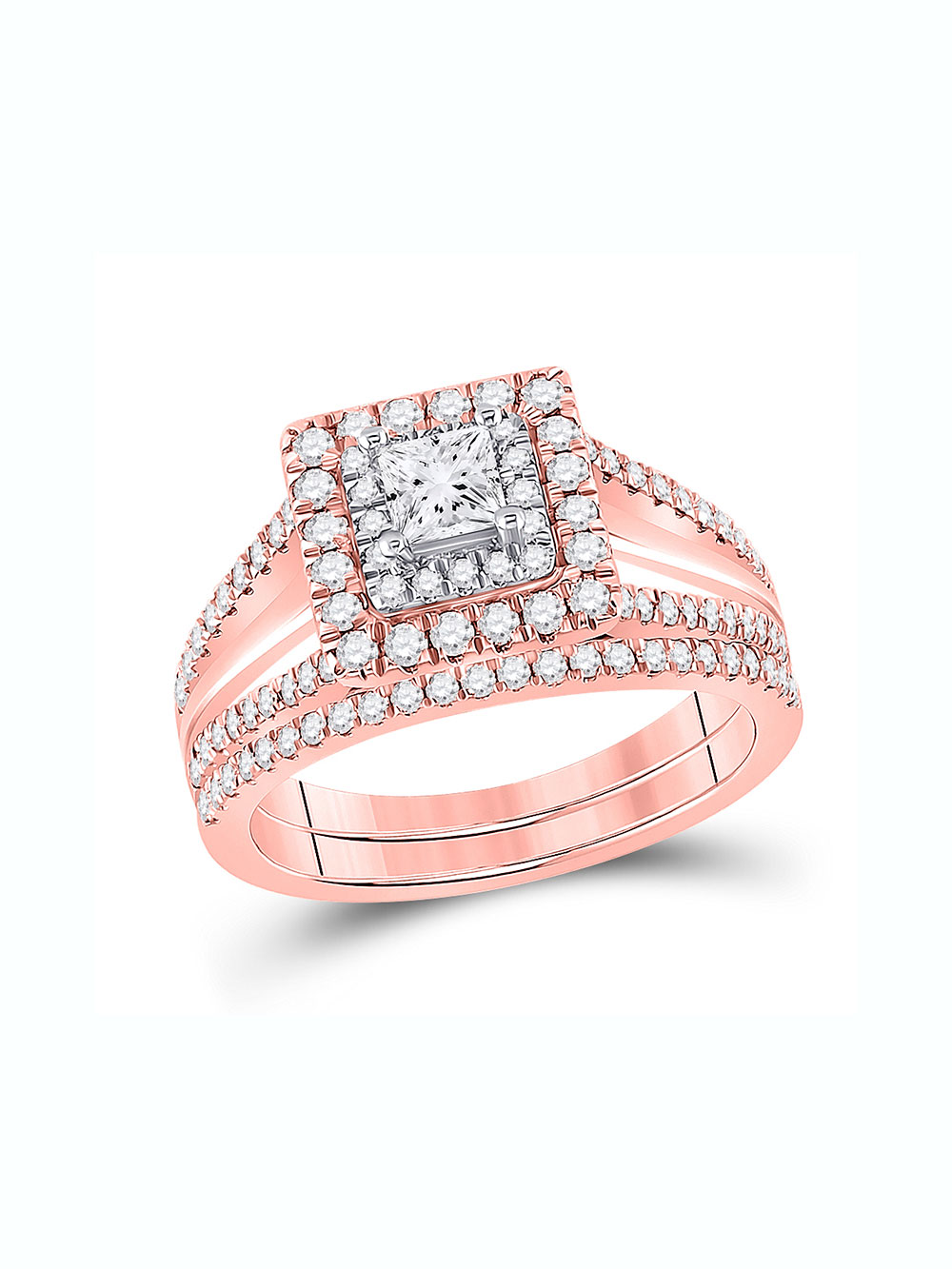 Golden Star 14kt Twotone Gold Princess Diamond Bridal Wedding Ring