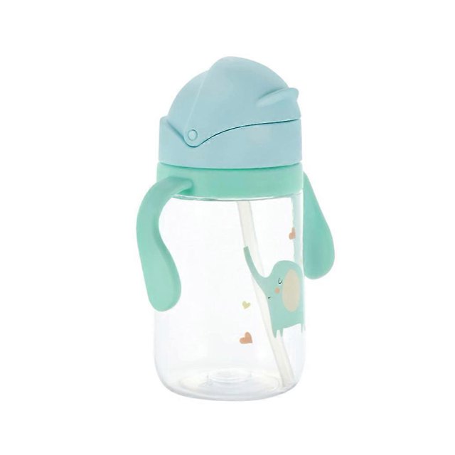 KAIYANG Vaso para beber con pajita y asa para bebé, botella de agua antigoteo de 420 ml (verde claro)