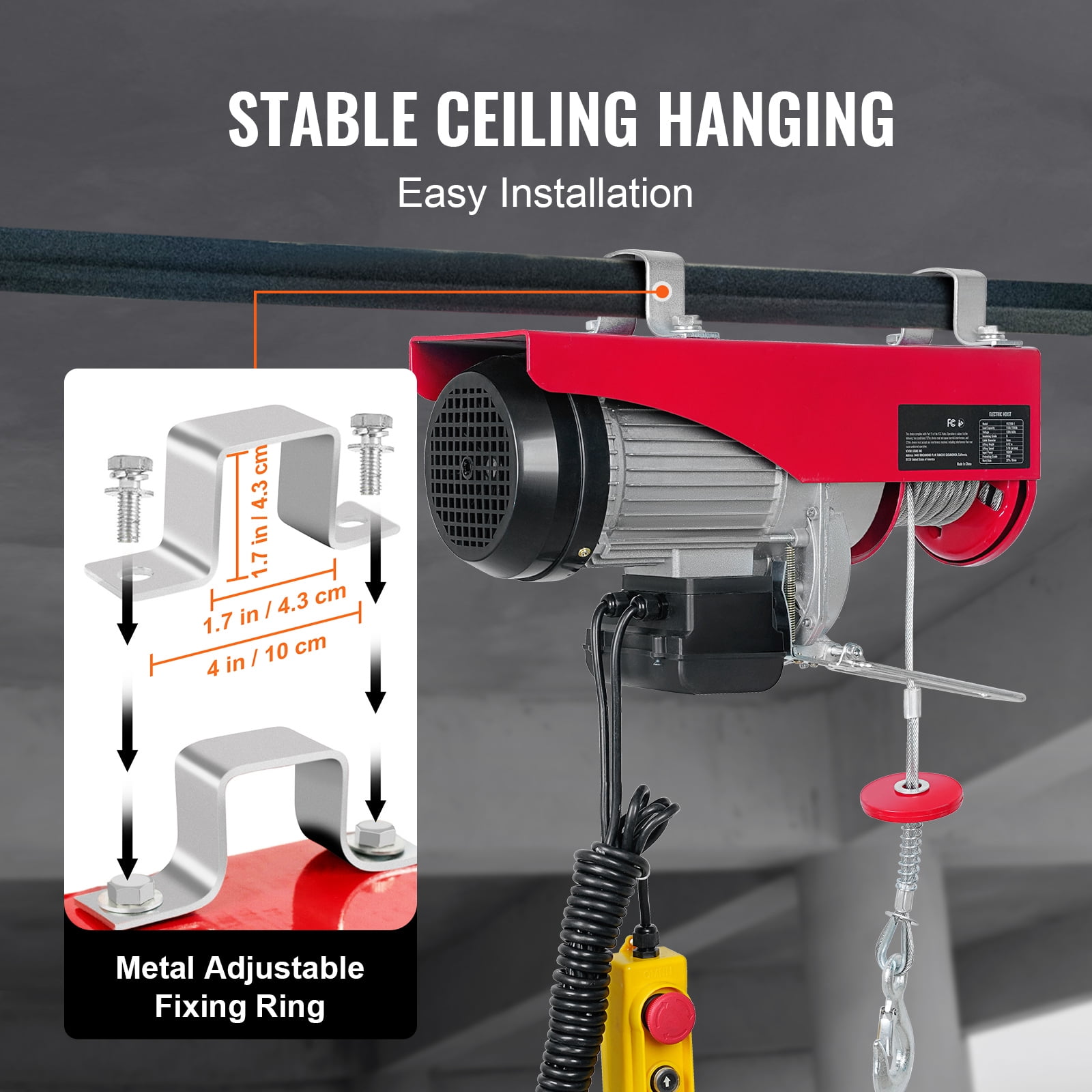 KFFKFF Electric Hoist 880lbs Crane Winch with Wired Remote Control 850W 110V