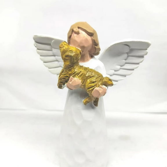 1PCS Angel Statue, Resin Angel Statue for Thanksgiving Christmas Home Decor Ornament Memorial Gifts,White Angel Holding Dog