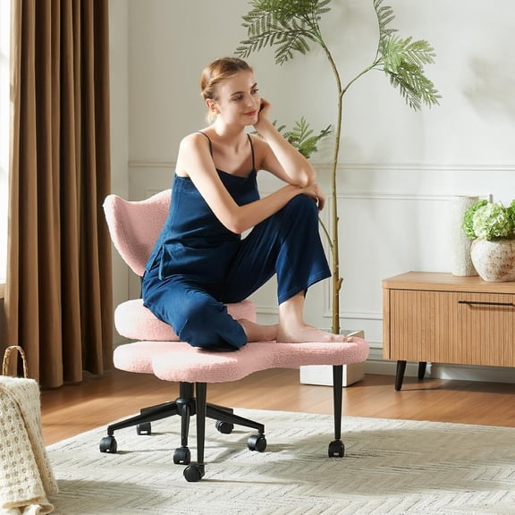 Silla Piernas Cruzadas Ergonómica Home Office Giratoria 360° Ruedas Pinmoco Rosa Adultos