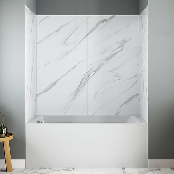 Streamline DSH-1140-106 32 in. L x 60 in. W x 55 in. H 4-Piece Glue-Up Alcove Bathtub Wall Surround in White Marble Finish