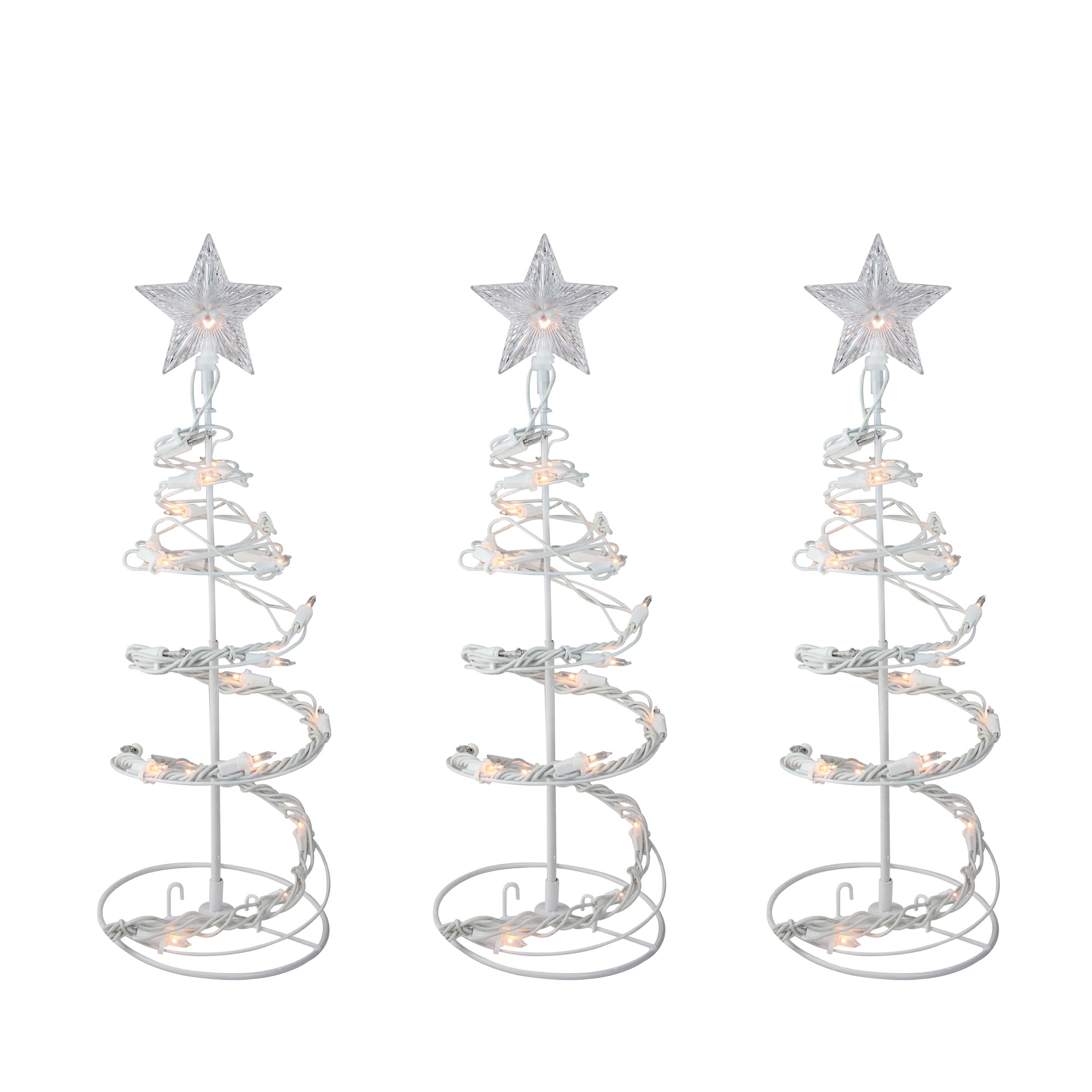 Set of 3 White Clear Lighted Spiral Cone Walkway Christmas ...