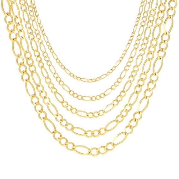 Nuragold 14K Real Yellow Gold Solid Figaro Link Chain Necklace 16"-30" (1.2mm-9.5mm) Italian Jewelry for Men & Women