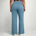 thumbnail image 4 of TEAJOPSUU Women's Plus Size Yoga Pants Wide Leg Elastic High Waisted Side Slits Tummy Control Pants with Pockets Casual Workout Gym Trousers Blue, 4 of 7