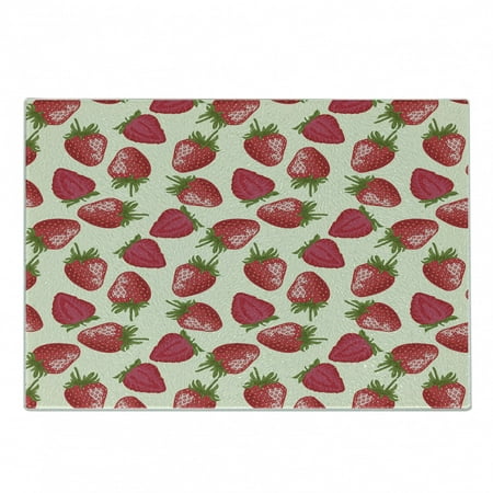 

Fruits Cutting Board Strawberries Vivid Growth Plant Vitamin Organic Diet Refreshing Image Decorative Tempered Glass Cutting and Serving Board Small Size Eggshell Red Olive Green by Ambesonne