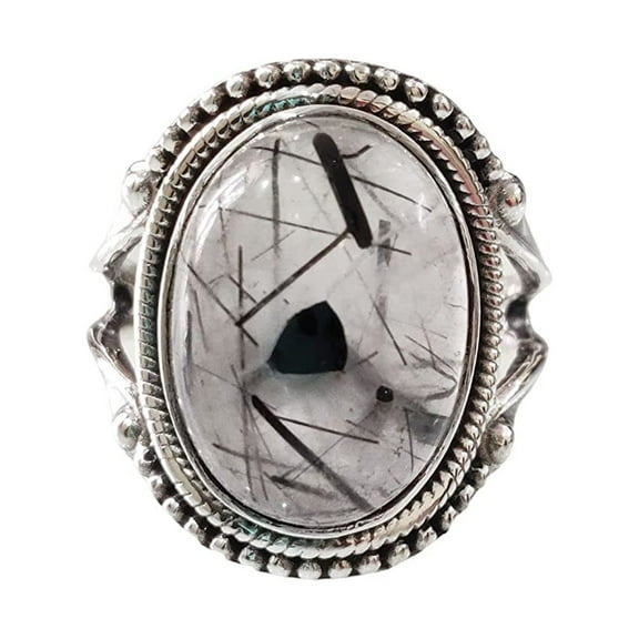 Natural Black Rutile Ring, Woman's Black Rutilated Quartz Ring, Birthstone, Bohemian Band, 925 Sterling Silver, Womens Ring, Christmas, Thanksgiving, Handmade, Statement Jewelry, Natural Gemstone Ring