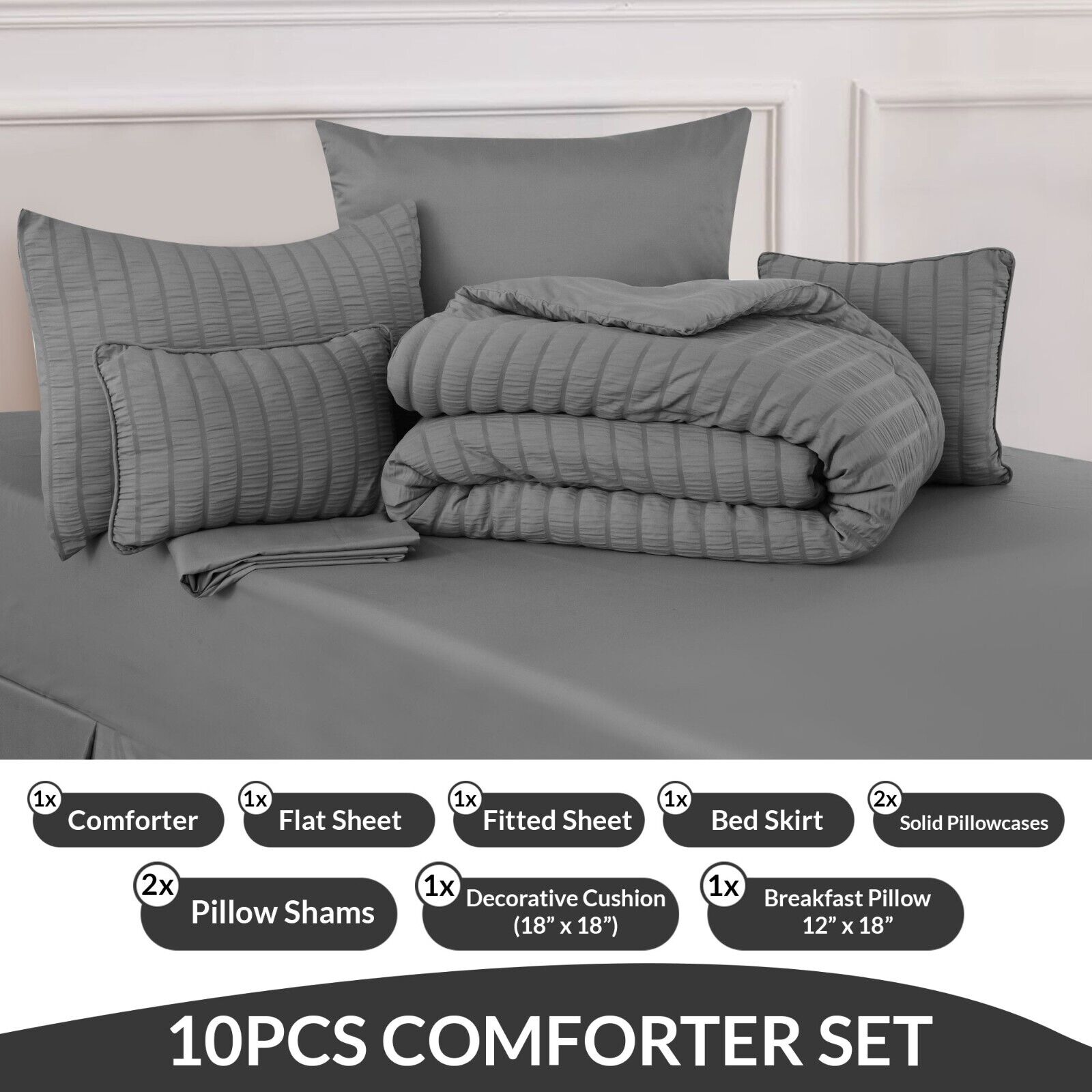 10 Piece Bed in a Bag Comforter Set Breathable Reversible Bedding Set Queen King