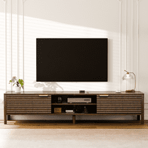 Domusio Fluted TV Stand for TVs up to 75" Mid-Century Media Console with Open Storage Entertainment Center for Living Room, Walnut