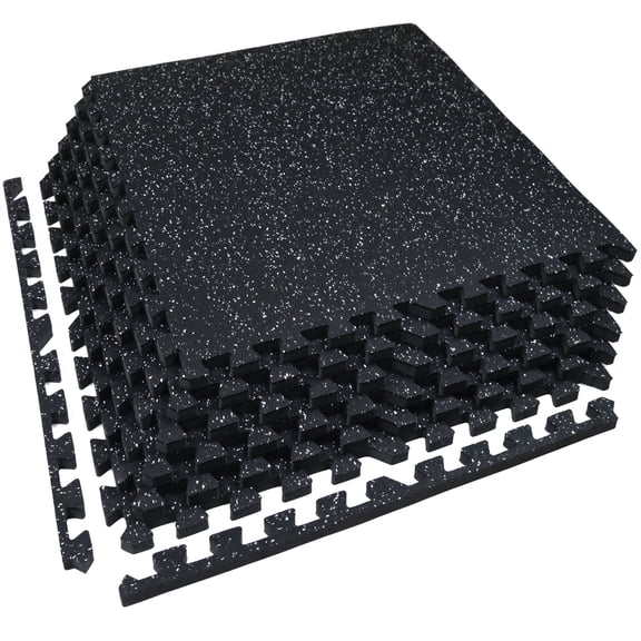 AIRHOP 0.79in Thick 48 Sq Ft Exercise Equipment Mats, 12 Tiles Upgraded Rubber Top with High Density EVA Foam, Large Interlocking Puzzle Gym Flooring for Home Gym, Heavy Weight Workout,Black & White