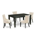 thumbnail image 2 of WEFR5-BLK-02 5Pc Dining Set Includes a Rectangle Dinette Table with Butterfly Leaf and Four Parson Chairs with Light Beige Fabric, Black Finish, 2 of 6