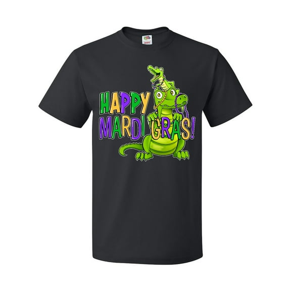 Inktastic Happy Mardi Gras Big and Little Alligators with Beads T-Shirt