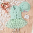 thumbnail image 4 of GYRATEDREAM Girl's 4 Piece Outfits Crop Top+ Mini Skirt and Blazer Sleevess Jacket with Hats, Girls' Spring Summer Skirt Sets for4-7Y, 4 of 9