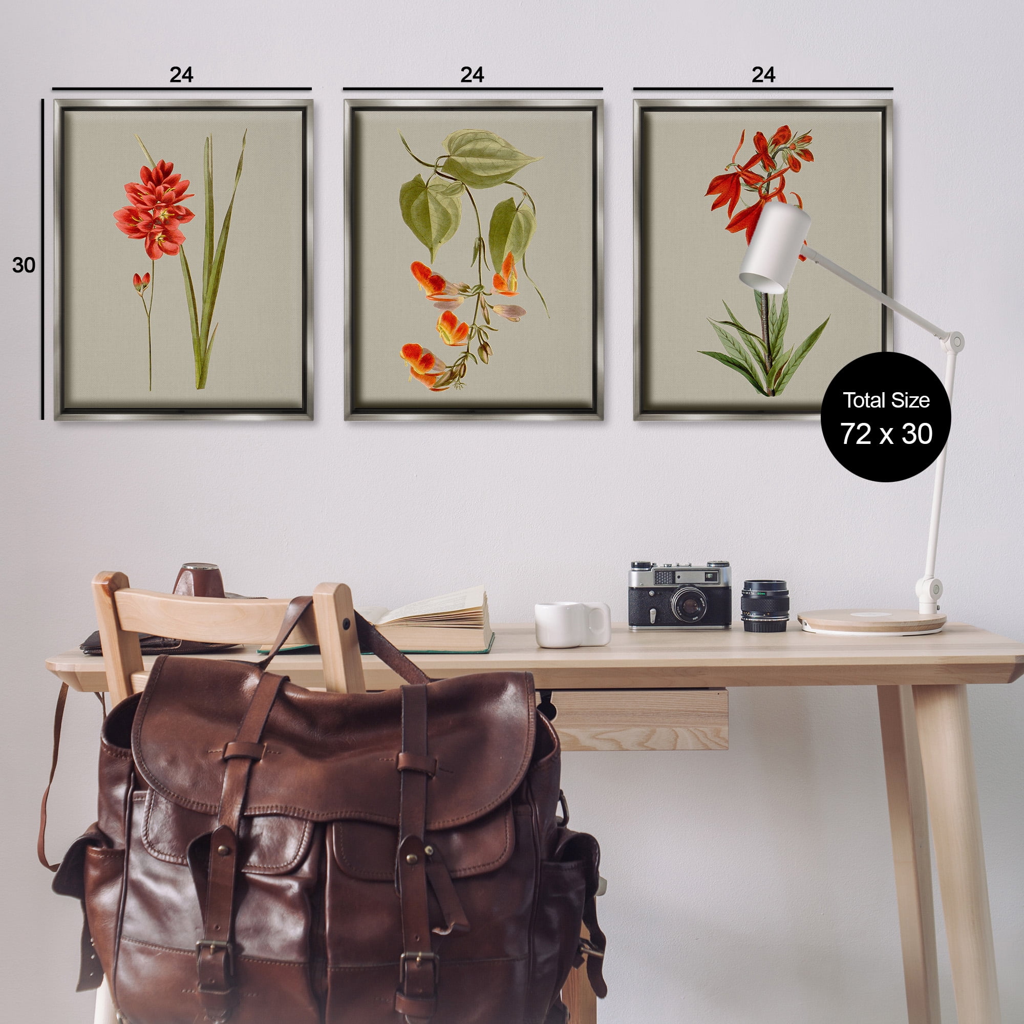 Stupell Industries Woodland Flower Study Botanical & Floral Painting Gray Floater Framed Canvas Art Print Wall Art, 25 x 31, Set of 3