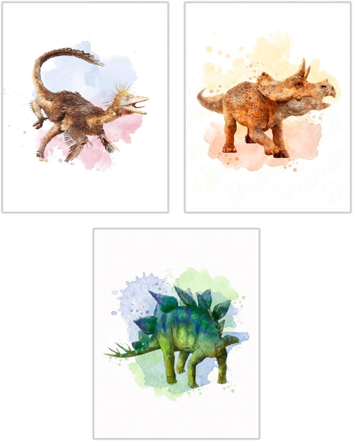 Dinosaur Poster Watercolor Wall Decor Set of 12 8x10 Inch - Dinosaur Decor Posters For Boys Room - Toddler Nursery Decor- UNFRAMED