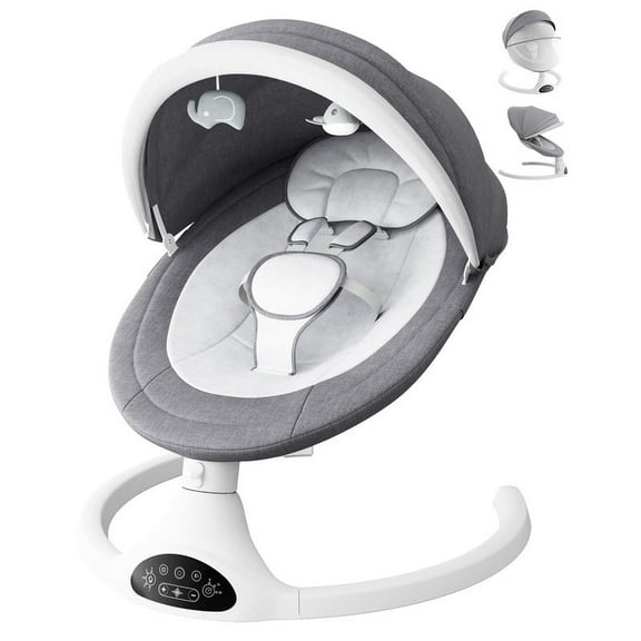 Babyomi Baby Swing for Infants, Bluetooth Control, 5 Speed Settings, 10 Nursery Rhyme, 0-12Months, Gray