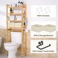 thumbnail image 3 of Over The Toilet Storage with 2 Baskets, 4-Tier Bamboo Organizer Rack with Paper Holder & 4 Hooks, Freestanding Shelf for Bathroom (Natural), 3 of 6
