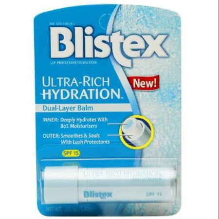 Blistex surgras Hydratation double couche Baume à lèvres, SPF 15, 0,13 oz (pack de 3)