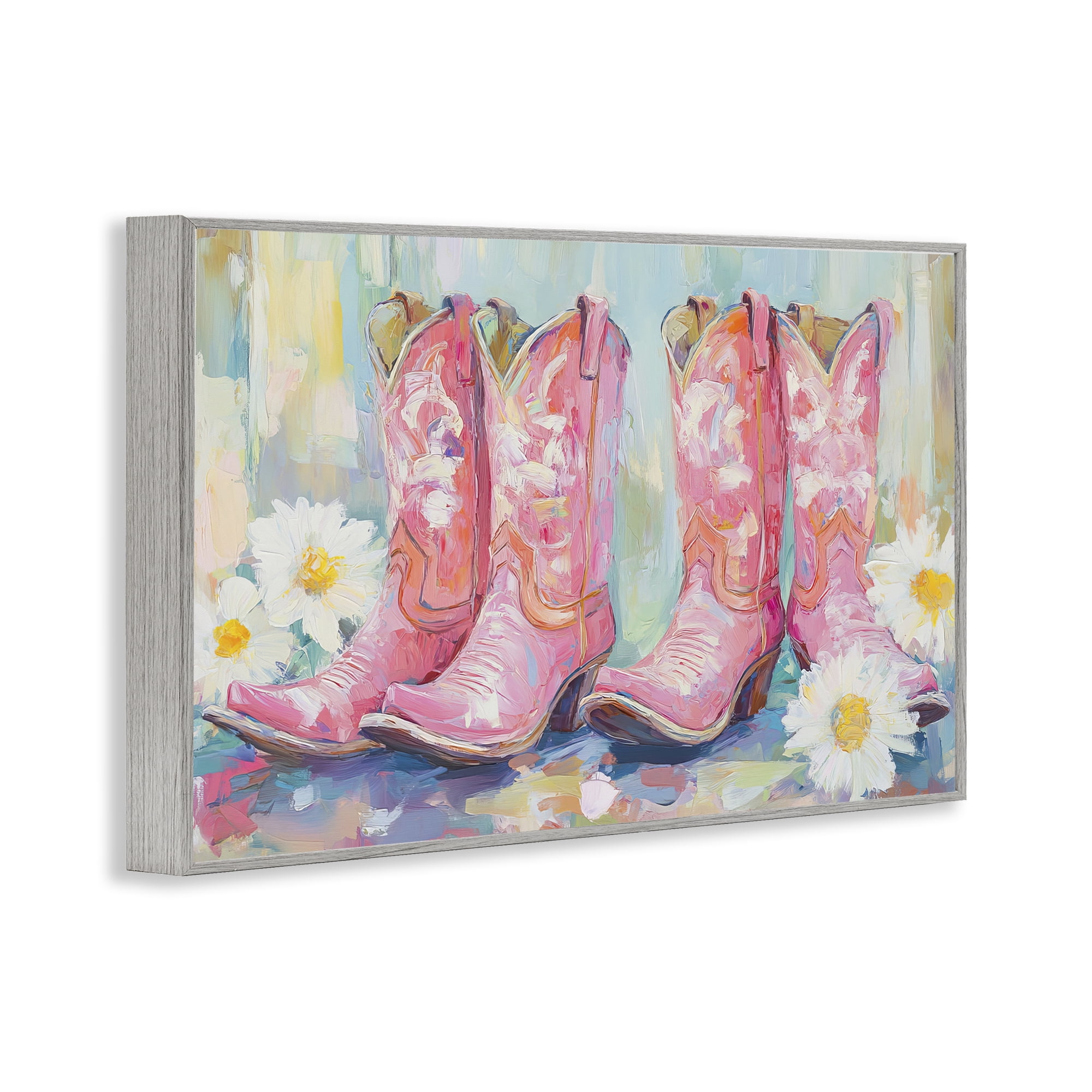 Stupell Industries Pink Cowgirl Boots Pairs Gray Framed Giclee Art, design by Tina LeCour