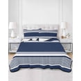 thumbnail image 2 of Quilts Twin-XL Size Bedding Set, Farmhouse Navy Blue Lightweight Quilted Comforter, Farmhouse Blue Line Striped Soft Reversible Bedspread Coverlet with Pillow Covers for All Season, 68" x 98", 2 of 7