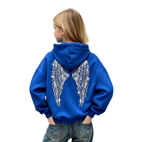 Grblisyd Hoodies for Teen Girls Sequin Angel Wings Hooded Sweatshirt Sparkly Sequin Wing Hoodie Long Sleeve Sweatshirt Baggy Sweat Shirt with Pocket