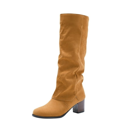 

Fesfesfes Fuzzy Boots for Women Winter Thick High Heel Pointed Sleeve High Tube Suede In Solid Color US:4.5(35)