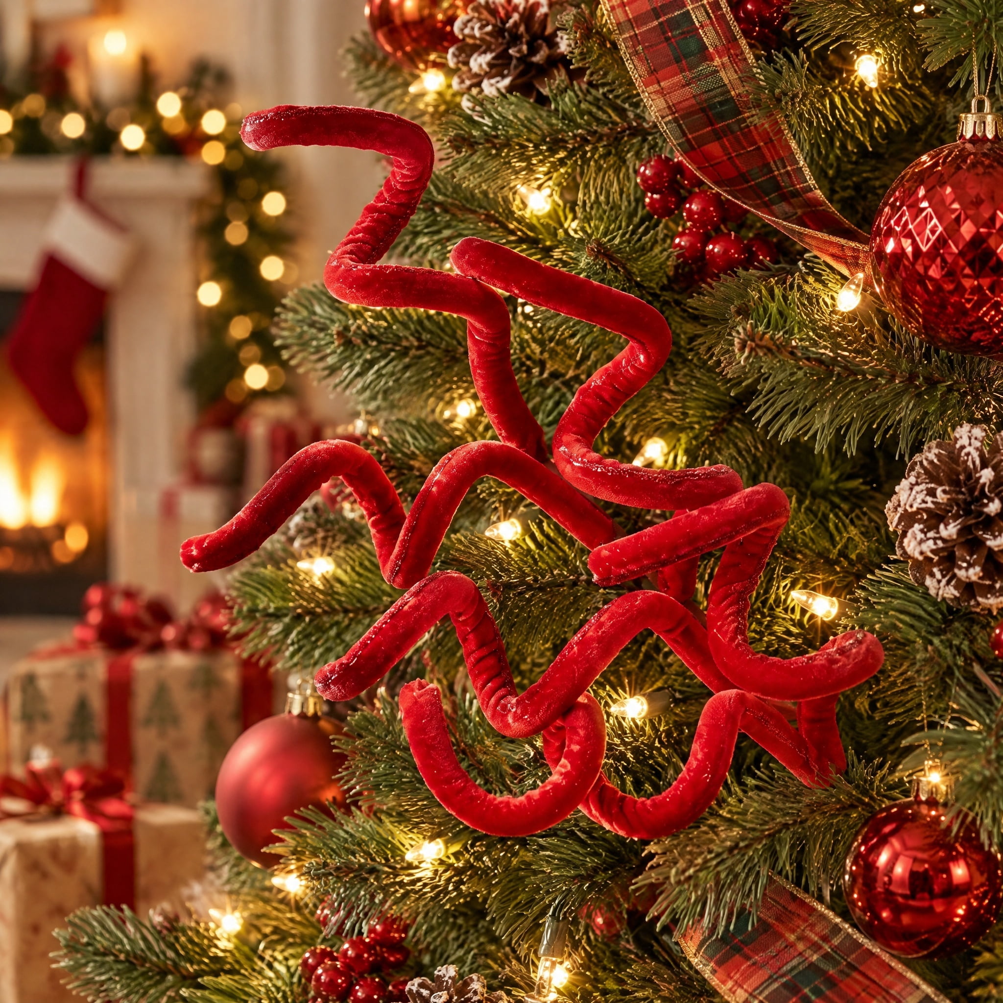 Red Velvet Curly Decorative Christmas Pick, 16", by Holiday Time
