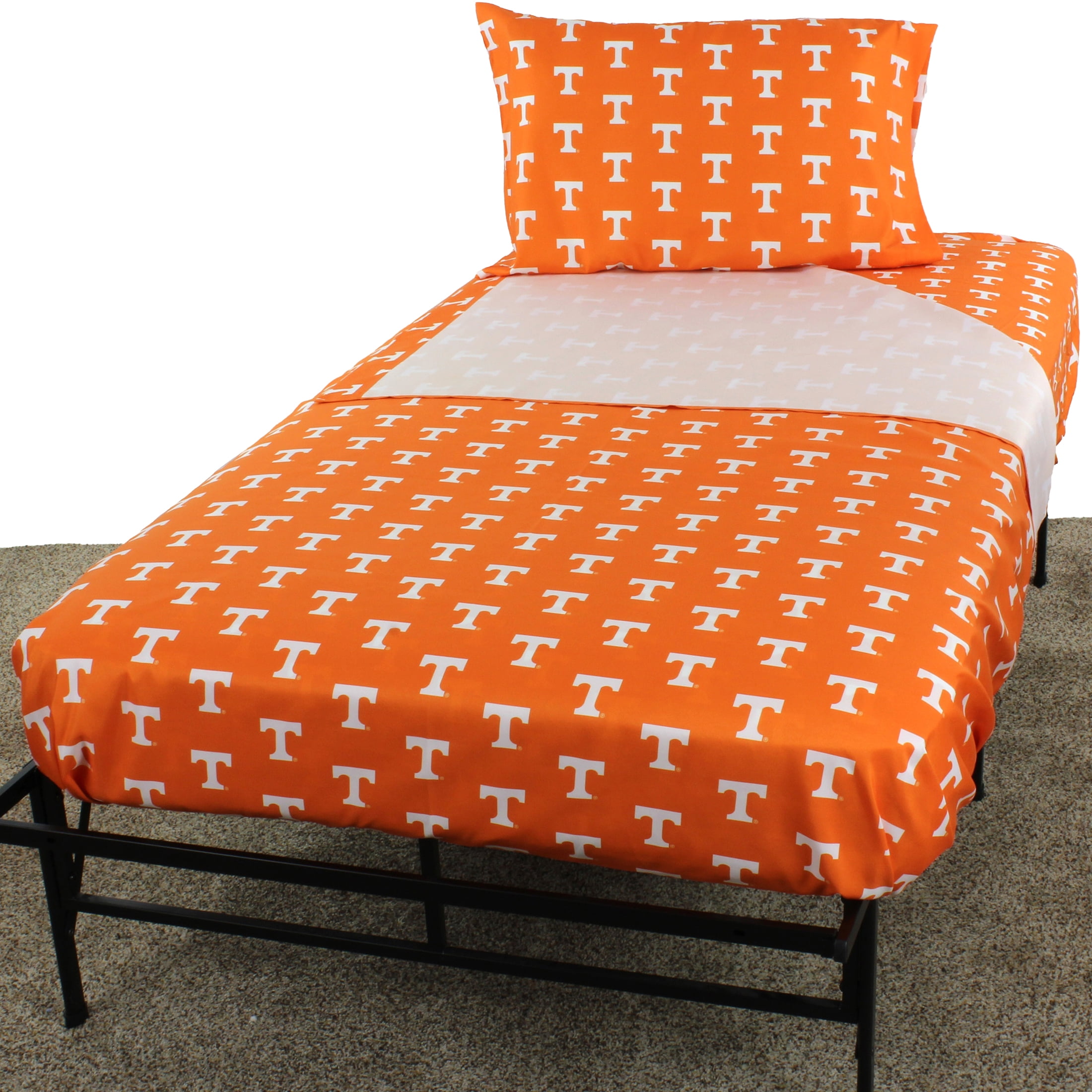 Tennessee Volunteers 100% cotton, 4 piece sheet set - flat sheet, fitted sheet, 2 pillow cases, Full, Team Colors
