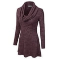 thumbnail image 2 of Doublju Womens Long Sleeve Cowl Neck A-Line Tunic Sweater Dress WINE, 2X, 2 of 3
