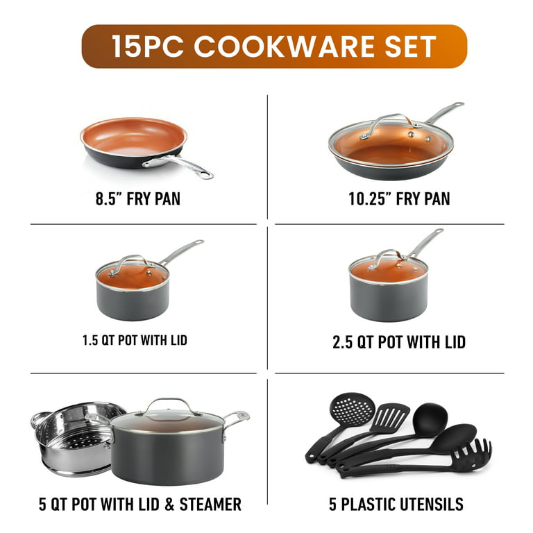 Gotham Steel 15 Pc Pots and Pans Set Non Stick Cookware Set, Pot and Pan  Set, Kitchen Cookware Sets, Ceramic Cookware Set, Nonstick Cookware Set,  Pot