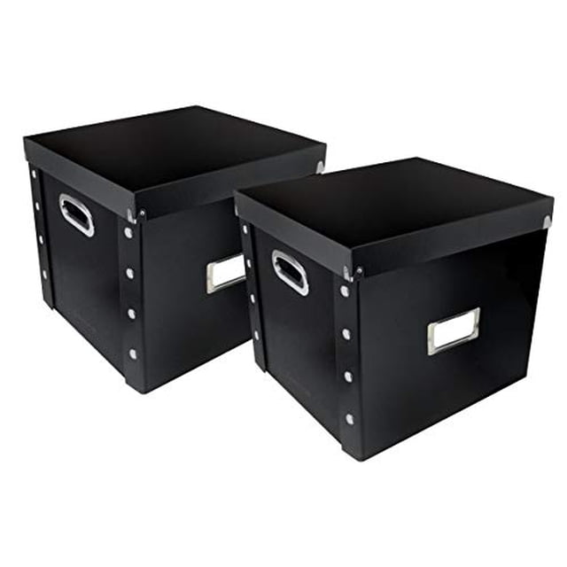 Snap-N-Store Caja de almacenamiento para discos de vinilo - 12" - Paquete de 2 - Caja con capacidad para 75 álbumes de vinilo - Negro