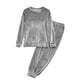 thumbnail image 5 of Conjunto de pijama de terciopelo grueso y cálido para mujer, con cuello redondo, estampado y pantalones de poliéster para invierno., 5 of 5
