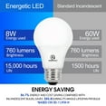 thumbnail image 3 of ENERGETIC A19 LED Light Bulb, 8Watts(60W Equivalent), 5000K Daylight, E26 Base, 760lm, ETL Listed, 24 Pack, 3 of 8