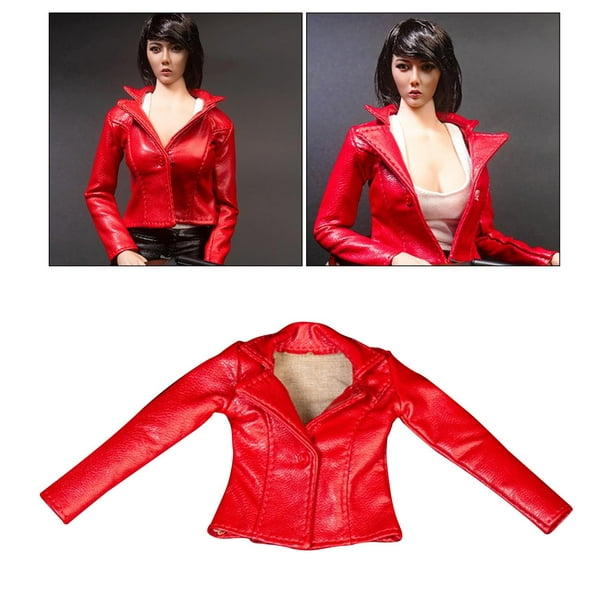 1/6 Scale Female Clothes Leather Jacket Coat Windbreaker Red For 12in  Figure