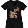 thumbnail image 3 of Inktastic Acoustic Guitar with Colorful Flowers Women's Plus Size V-Neck T-Shirt, 3 of 5