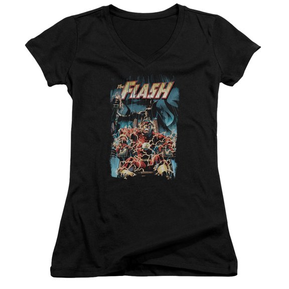 JLA Justice League Electric Chair Junior Women's T-Shirt V-Neck Black